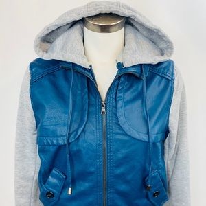 CI Sono Faux Leather Blue Gray Jacket Hoodie
